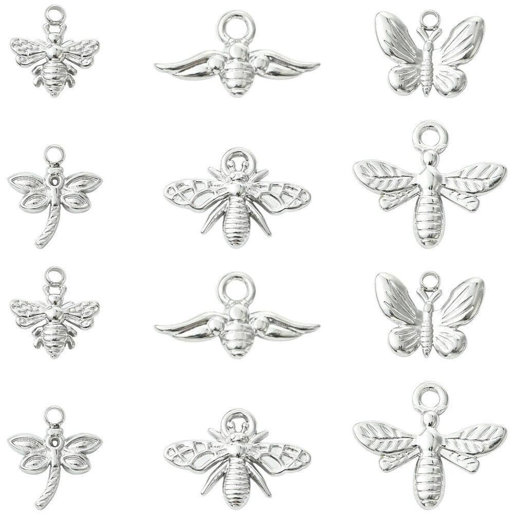 7897 12 pcs 6 Styles 304 Stainless Steel Silver Color Insect Charms
